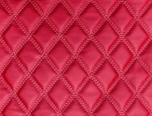Rood Lederen Textuur Met Gestikte Ruitjes — Stockfoto
