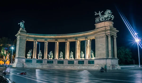 Budapeste Hungria Agosto 2019 Avenida Andrssy Praça Dos Heróis Noite — Fotografia de Stock