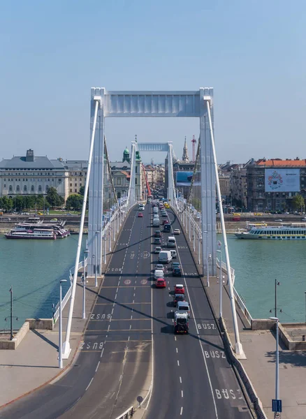 Budapest Hongarije Augustus 2019 Hogesnelheidsverkeer Liberty Bridge Boedapest Hongarije Het — Stockfoto