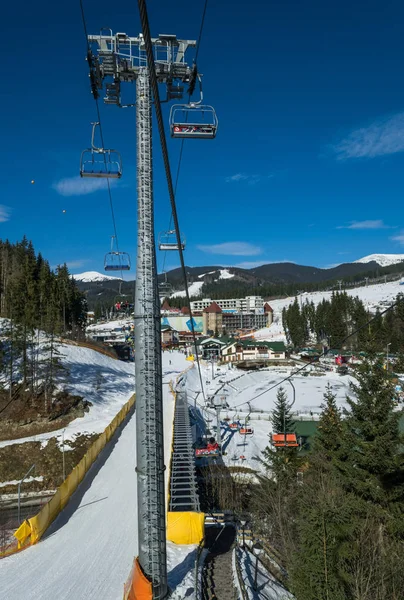 2019 Bukovel Ivano Frankivsk Ukraine March Snowy Ski Slope Mountain — 스톡 사진