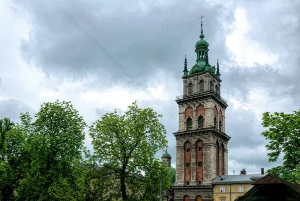 Kornyakt Tower Spire Bell Tower Assumption Church Lviv Ukraine — Zdjęcie stockowe