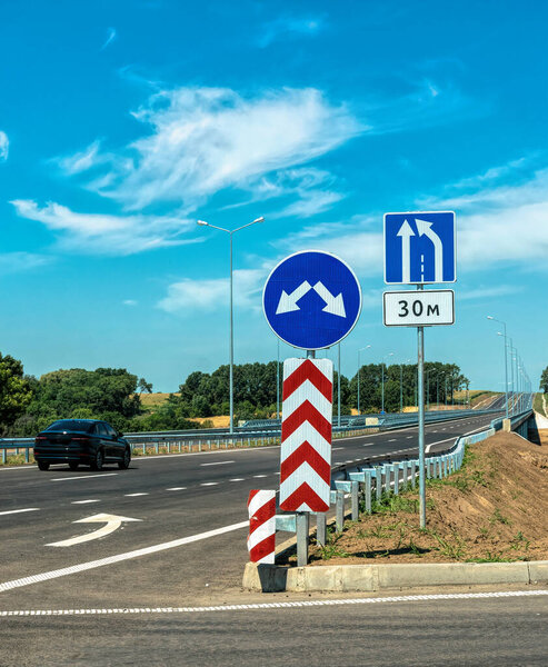 New road markings. Road construction in Ukraine, Eastern Europe