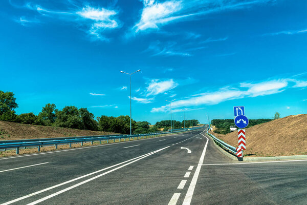 New road markings. Road construction in Ukraine, Eastern Europe