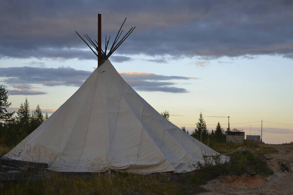 Wigwam tent in the North in summer