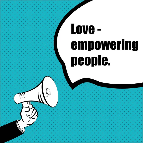 Idée de Slogan pour votre projet : LOVE - main avec un mégaphone — Image vectorielle
