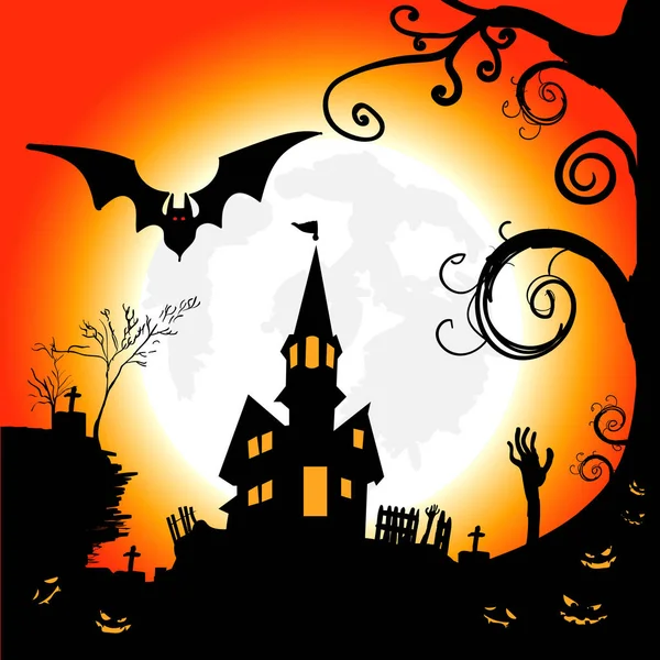 Halloween Nacht Grunge Hintergrund Mit Mond Und Fledermäusen Illustration — Stockvektor