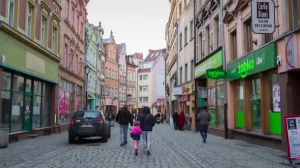 Jelenia Gora Belas Vistas Cidade Céu Azul Pessoas Andar Calendário — Vídeo de Stock