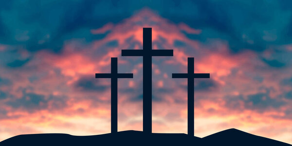 Crucifixion Of Jesus Christ - Cross At Sunset vector illustration