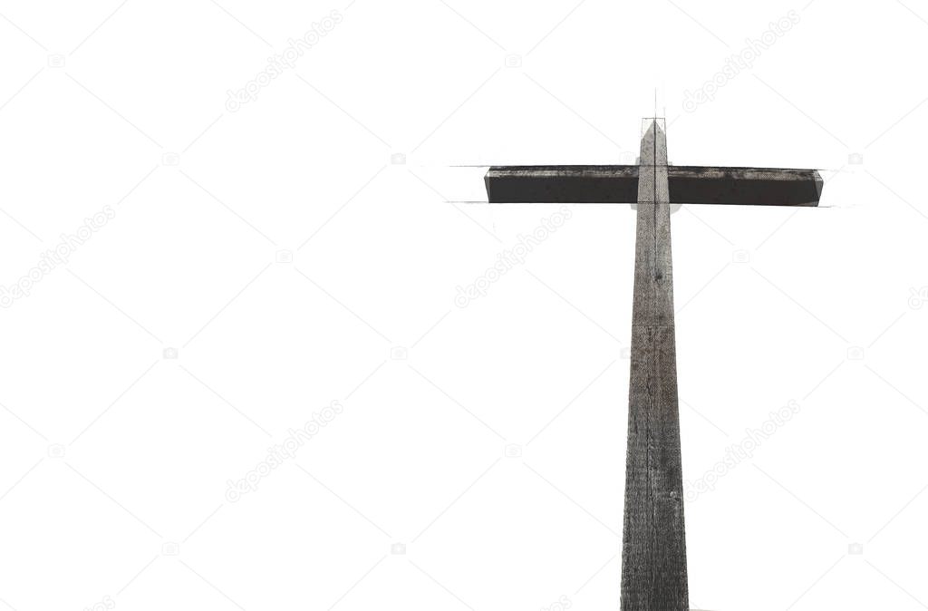 Wooden cross over white background sketch