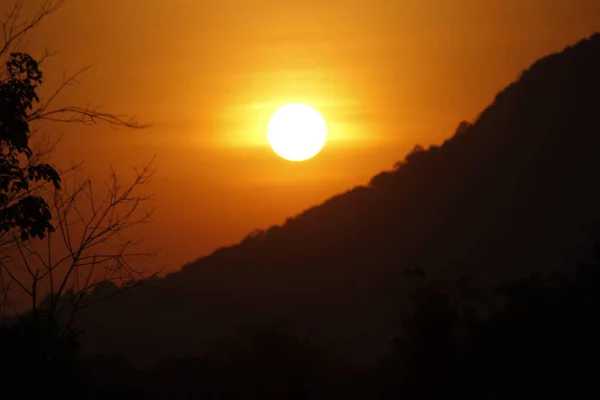 Yellow Purple Sunset Black Hill — Stock Photo, Image