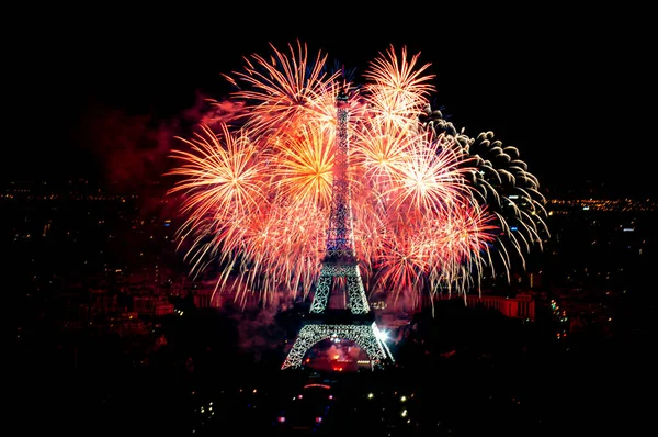 Vuurwerk Eiffeltoren Bastille Dag Juli — Stockfoto