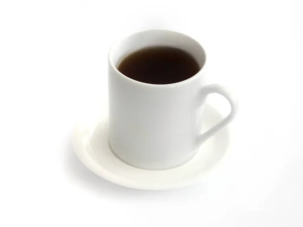 Taza Blanca Con Café Sobre Platillo Blanco Sobre Fondo Blanco — Foto de Stock