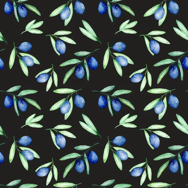 Olive Seamless Pattern Hand Painted Watercolor — 图库照片