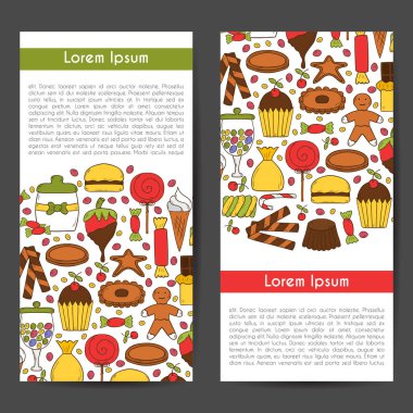 Vektör karikatür çizim el ile şeker dükkanı arka plan çizilmiş. Şeker şekerleme, lolipop, çikolata, gofret, bonbon içinde şirin el çekilmiş tarzı. Vektör çizgi film Şeker Diyarı