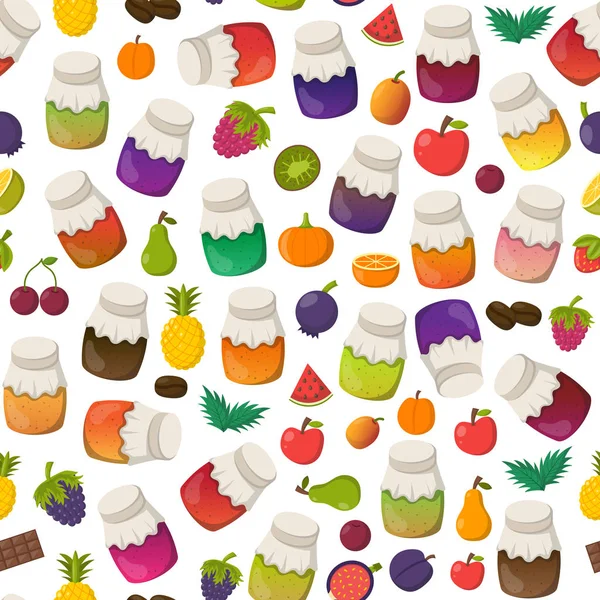 Ilustrasi Kartun Vektor Dengan Koleksi Toples Selai Strawberry Ceri Apel - Stok Vektor