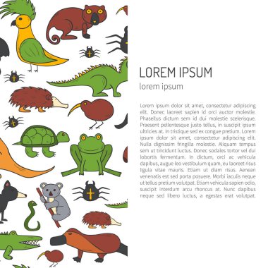 Vektör karikatür çizim el ile Avustralya hayvanlar arka plan çizilmiş. Avustralya kanguru, koala, emu, wombat. Çizgi film vektör Hayvanat Bahçesi karakterleri. Avustralya turizm kavramı. Doğa yaban hayatı arka plan