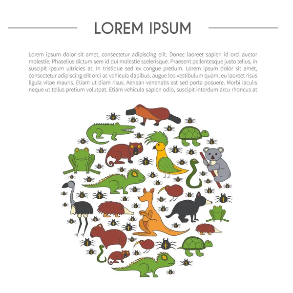 Vektör karikatür çizim el ile Avustralya hayvanlar arka plan çizilmiş. Avustralya kanguru, koala, emu, wombat. Çizgi film vektör Hayvanat Bahçesi karakterleri. Avustralya turizm kavramı. Doğa yaban hayatı arka plan