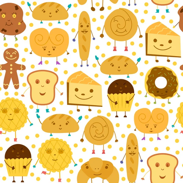 Ilustrasi Kartun Vektor Dengan Karakter Roti Yang Lucu Bun Muffin - Stok Vektor