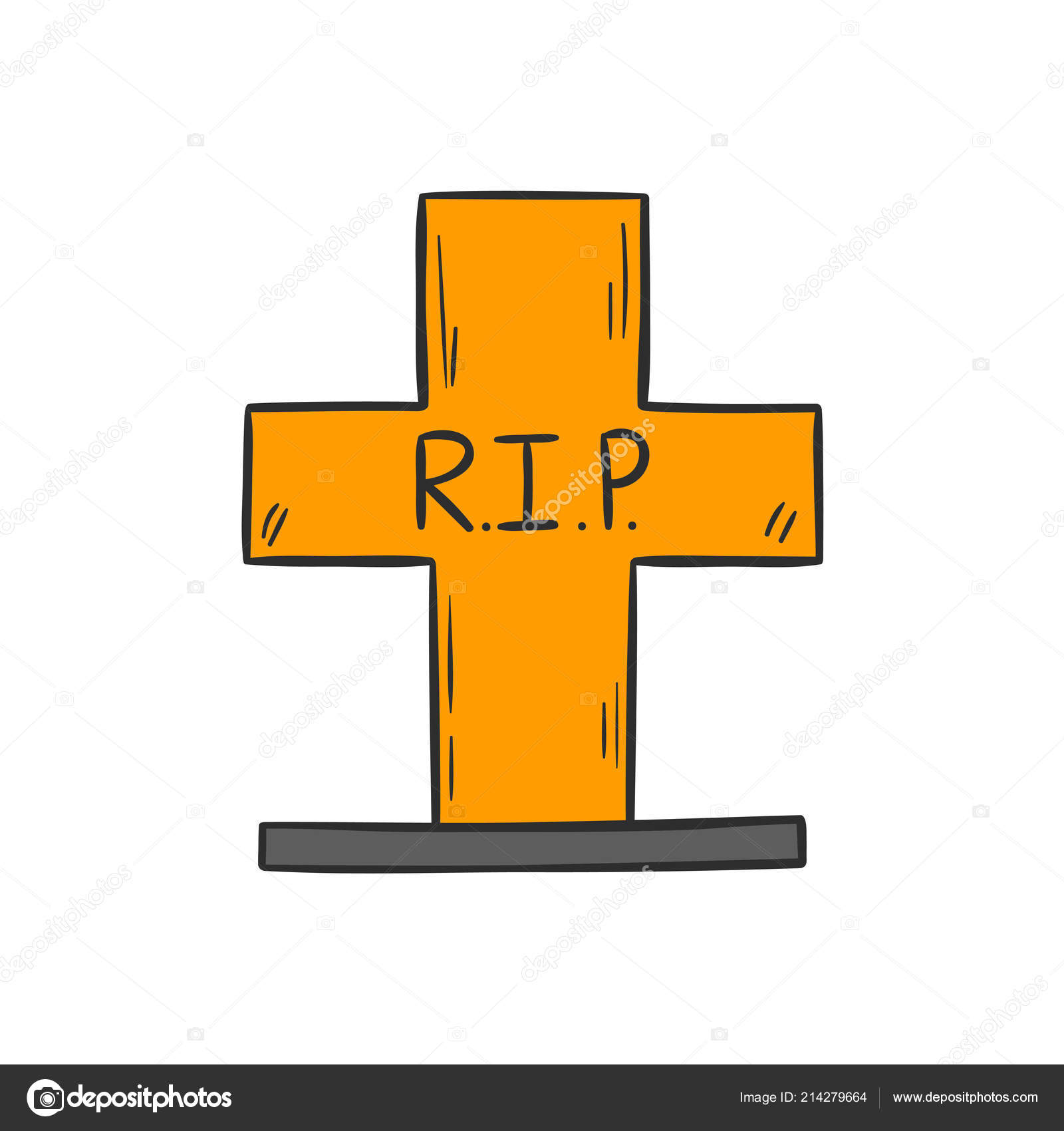 Vector Illustration Cartoon Isolated Hand Drawn Yellow Grave Cross