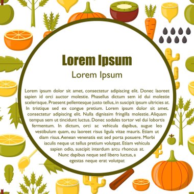 Vektör çizim karikatür yaz maddeler için Detoks güler yüzlü. Sebze, meyve, chia tohum çizgi film arka plan. Taze Detoks güler yüzlü vitamini sağlıklı yaşam. Vejetaryen diyet, vejeteryan yaşam tarzı