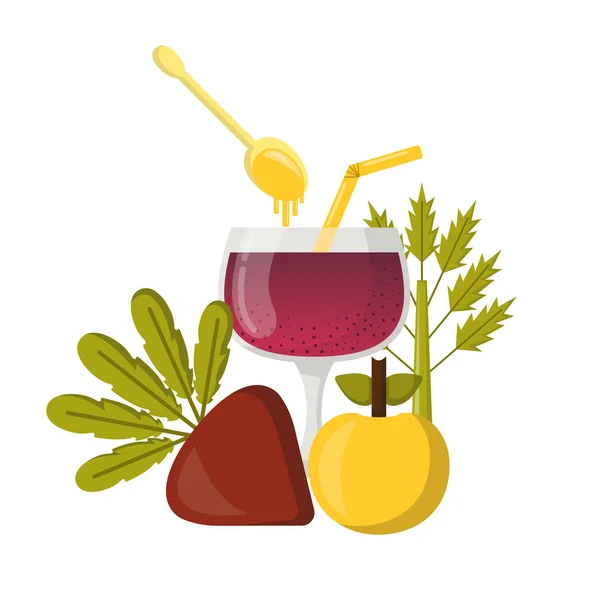 Vektorillustration Med Tecknad Sommaren Ingredienser Detox Smoothie Grönsaker Frukter Tecknade — Stock vektor