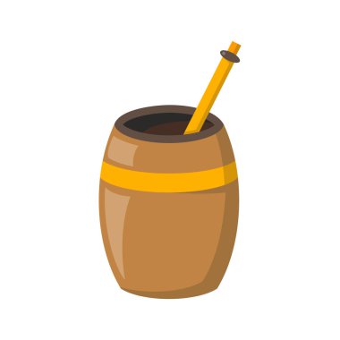 Vektör çizim karikatür ile çay dostum beyaz arka plan üzerinde izole. Yeşil çay geleneksel içecek Arjantin ve Güney Amerika. Su kabakları ve bombilla. Vektör çay saat simgesini