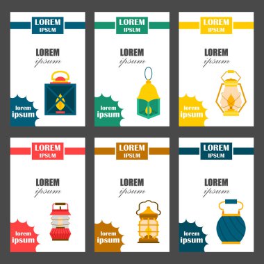 Vektör çizgi film illüstrasyon fenerler dizi: eski, modern, vintage. elektrikli lamba, mum. Dekoratif ışık kaynağı. Gaz veya petrol lamba başa. Kamp fenerler arka plan