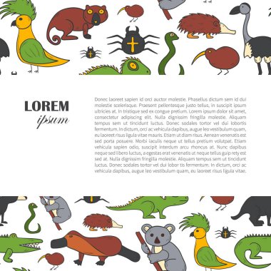 Vektör karikatür çizim el ile Avustralya hayvanlar arka plan çizilmiş. Avustralya kanguru, koala, emu, wombat. Çizgi film vektör Hayvanat Bahçesi karakterleri. Avustralya turizm kavramı. Doğa yaban hayatı arka plan