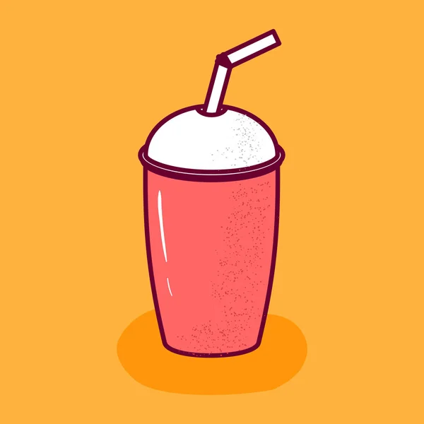 Vector cartoon non alcoholic strawberry smoothie or milk cocktail icon — Stock Photo, Image