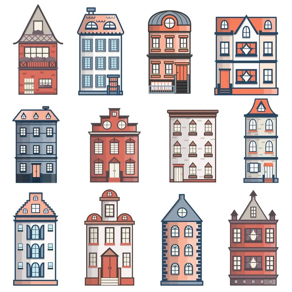 Вектор мультфільм плоска лінія набір міських будинків — стоковий вектор