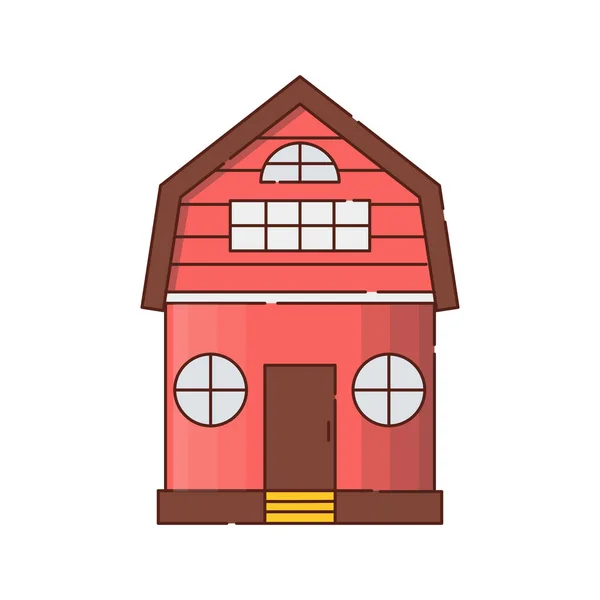 Vektor ilustrasi rumah pertanian merah pada latar belakang putih - Stok Vektor