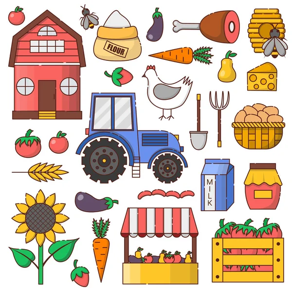 Vector plano dibujos animados granja mercado icono fondo — Vector de stock