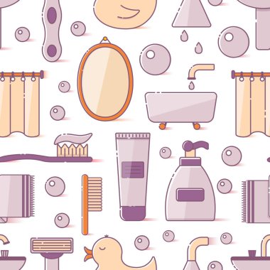 Düz çizgi çizgi film banyo arka plan ile vektör çizim