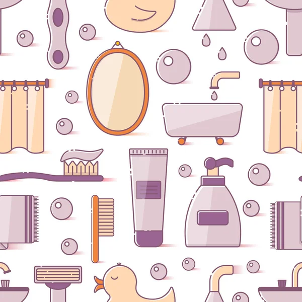 Ilustración vectorial con fondo de baño de dibujos animados de línea plana — Vector de stock