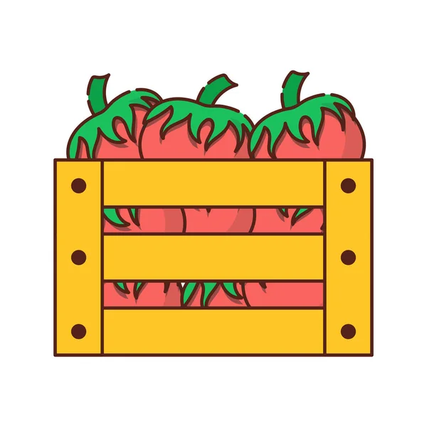 벡터 만화 플랫 상자 배경에 고립 된 토마토 아이콘 — 스톡 벡터
