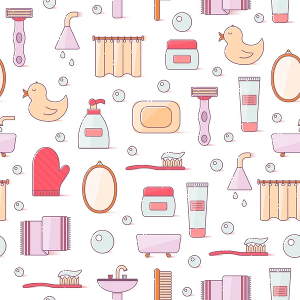 Ilustración vectorial con fondo de baño de dibujos animados de línea plana — Vector de stock