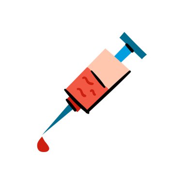 Vektör çizim karikatür şırınga wuth kan damlası ile