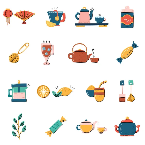 Vector cartoon tea ceremony icons — Stock Vector