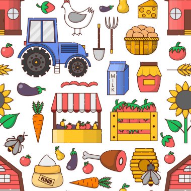 Vektör düz çizgi film çiftlik piyasa simgesi arka plan