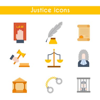 Vektör karikatür düz hukuk adalet simgeleri arka plan