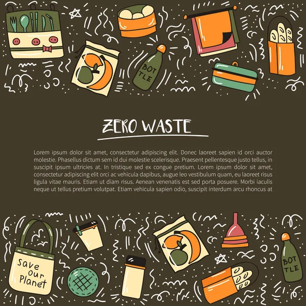 Ilustração vetorial com desenhos animados desenhados à mão zero resíduos vida objetos — Vetor de Stock