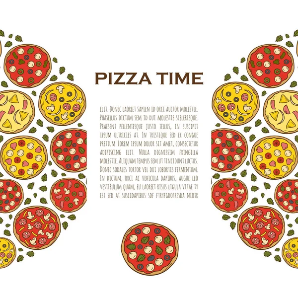 Ilustração vetorial com desenho animado desenhado à mão pizza fundo — Vetor de Stock