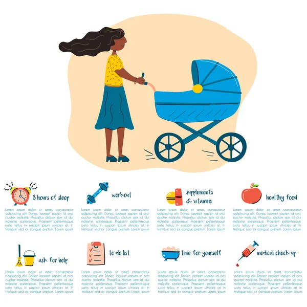 Vektor ilustrasi dengan kartun postpartum infografis - Stok Vektor