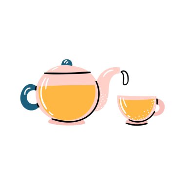 Vektör çizgi film cam çaydanlık Kupası ile