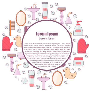 Düz çizgi çizgi film banyo arka plan ile vektör çizim