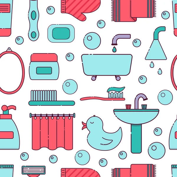 Ilustración vectorial con fondo de baño de dibujos animados de línea plana — Vector de stock