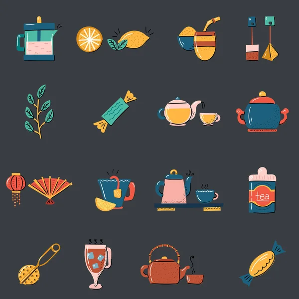 Vector cartoon tea ceremony icons — Stock Vector