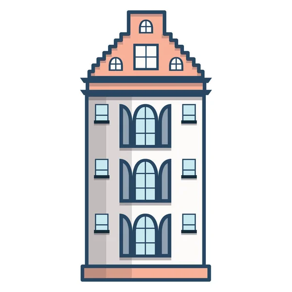 Vector de dibujos animados de línea plana casa de la ciudad, vista frontal — Vector de stock