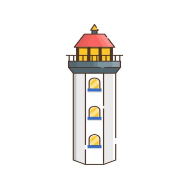 Vektör karikatür düz deniz feneri arka plan üzerinde izole