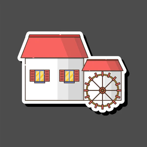 Vektor Cartoon flache Wassermühle Symbol isoliert auf dem Hintergrund — Stockvektor